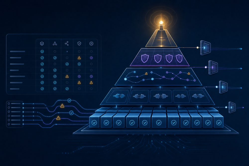 AI agent testing framework pyramid from deterministic unit tests through tool contracts, adversarial evaluation, and production canaries
