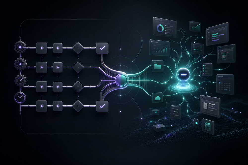 Deterministic workflow paths connected to an adaptive AI agent using multiple tools