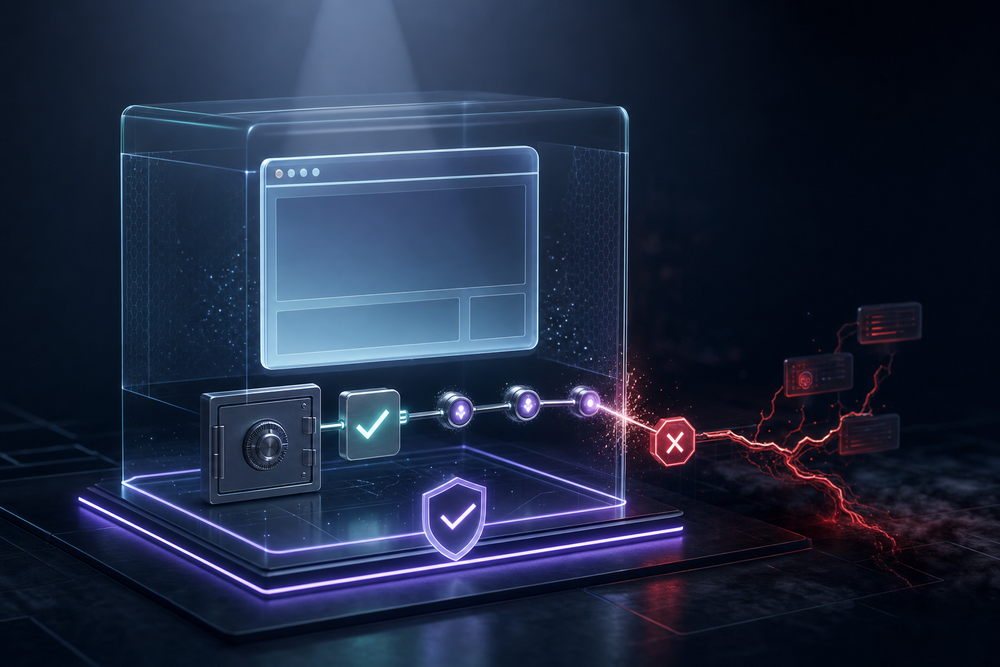 Secure browser automation isolated inside a sandbox with credential vault, approval gate, audit trail, and blocked prompt-injection path